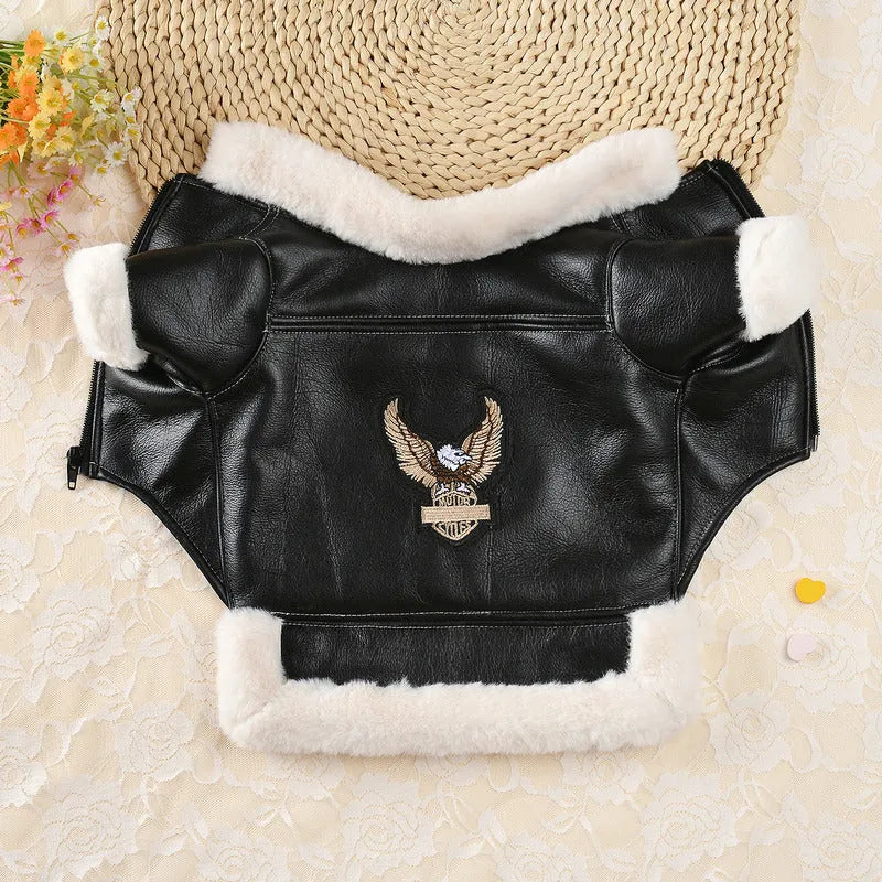 Leather dog jacket for autumn and winter in black and brown colours with vest options