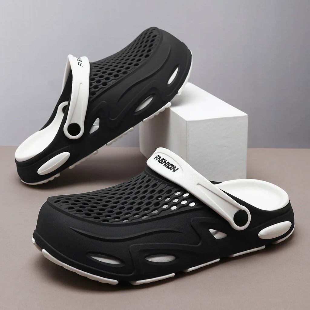 Men's grey EVA beach slippers with closed toe design and non-slip sole