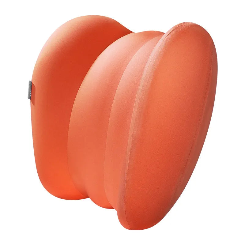 Grey and orange memory foam car headrest and lumbar support pillow set on a car seat.