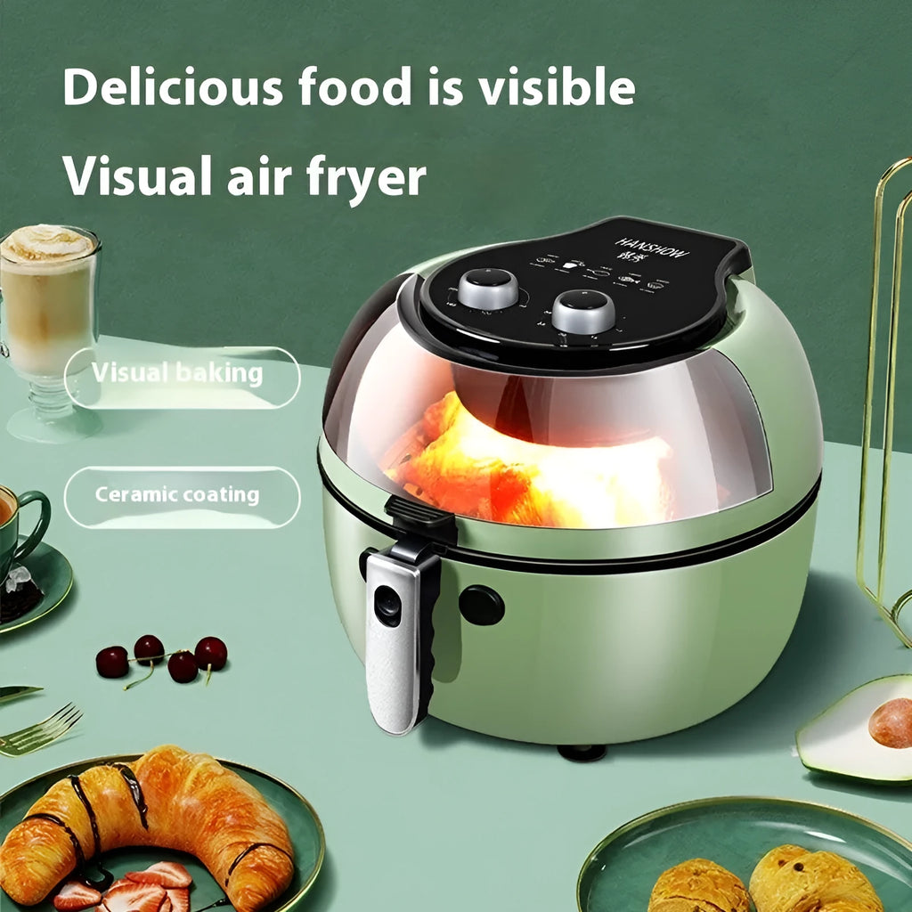 8-litre air fryer oven with mechanical buttons and a visible window on the front.