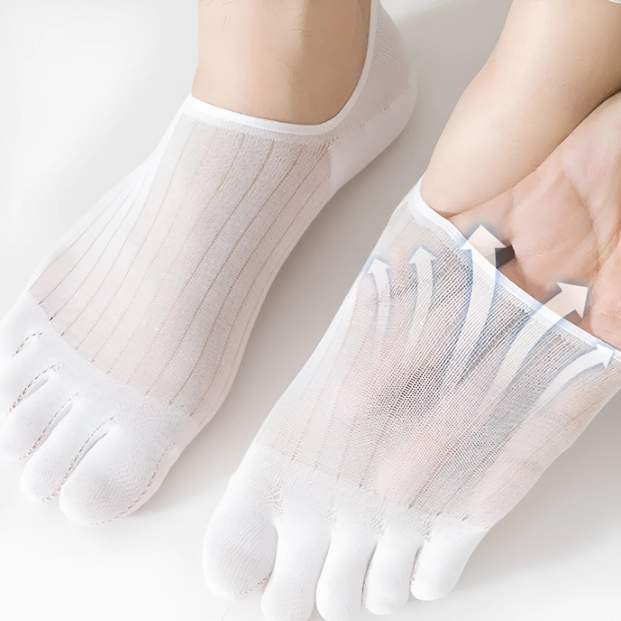Modal cotton five-finger boat socks in black, dark grey, khaki, light grey, and white colours.