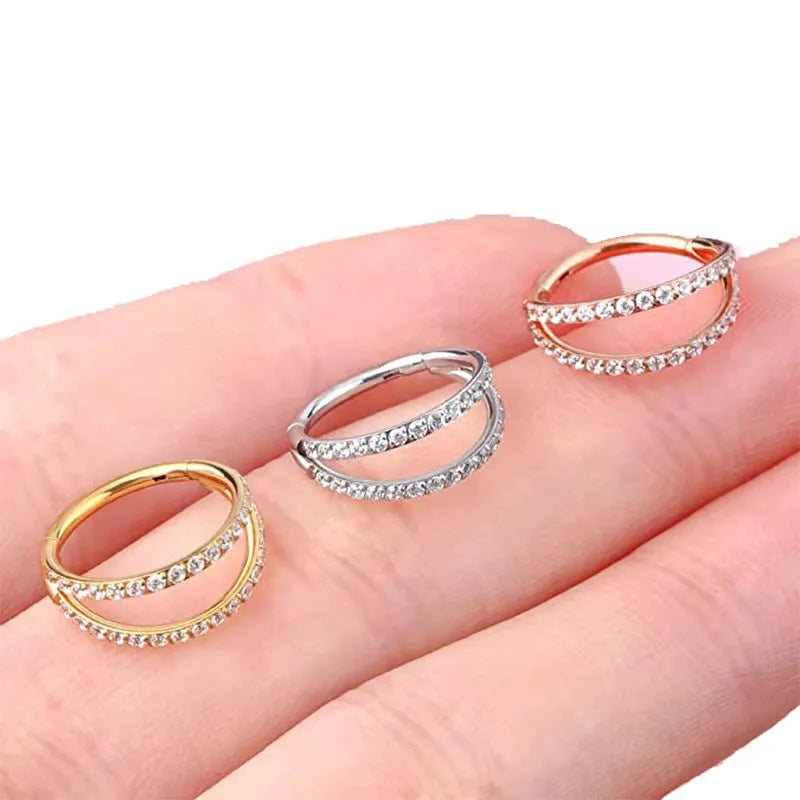 G23 titanium alloy lip ring nose ring earring in gold or steel colour with diamond treatment