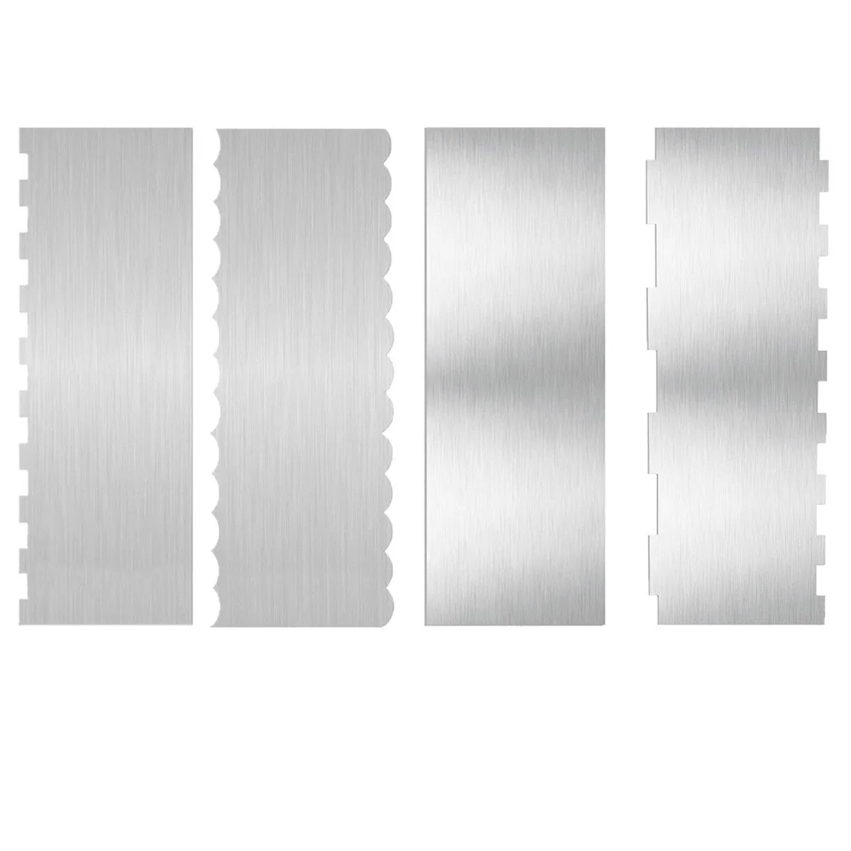 Stainless steel cake scraper with geometric polygon edge pattern for decorative baking