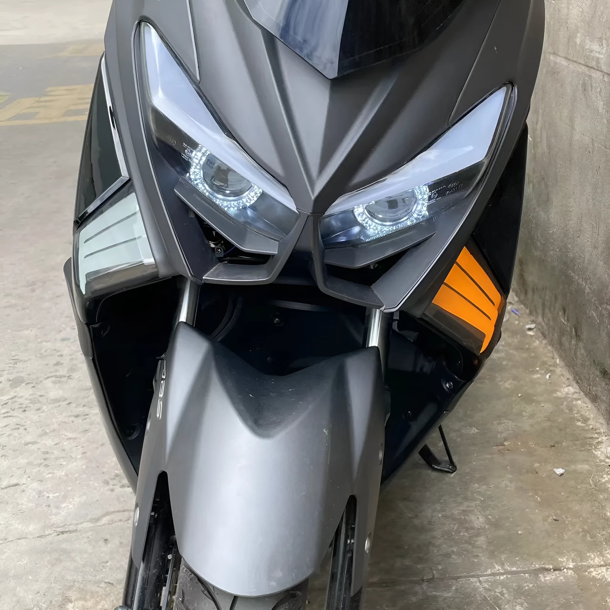 Pair of yellow LED cornering lamps for Tianying TS150 motorcycle retrofitting.