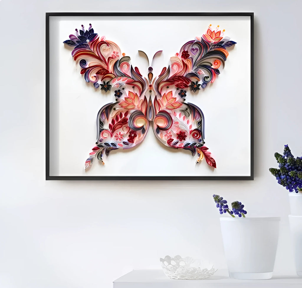 20 inch handmade butterfly quilling paper craft kit with tools on blue background