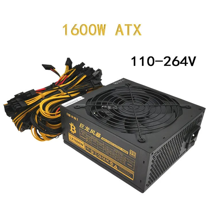 Black 110V server power supply with 2000W capacity, active PFC, and multiple GPU interfaces