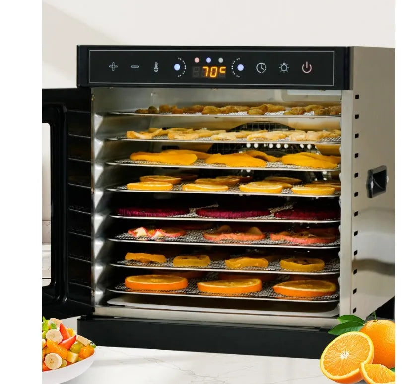 Stainless steel fruit dehydrator with visual skylight window and multiple drying trays