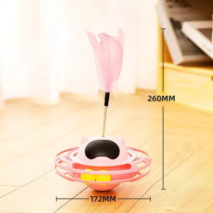 Pink cat tumbler turntable toy measuring 17 x 10 cm for interactive play