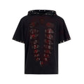 Black men's hooded short-sleeved T-shirt covered in sequins with a loose fit.
