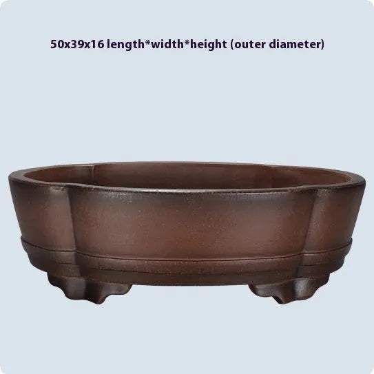 Classical purple clay bonsai pot with simple design, shown empty.