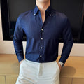 Men's slim fit long-sleeved denim shirt in cardigan style, available in black, blue and white colours