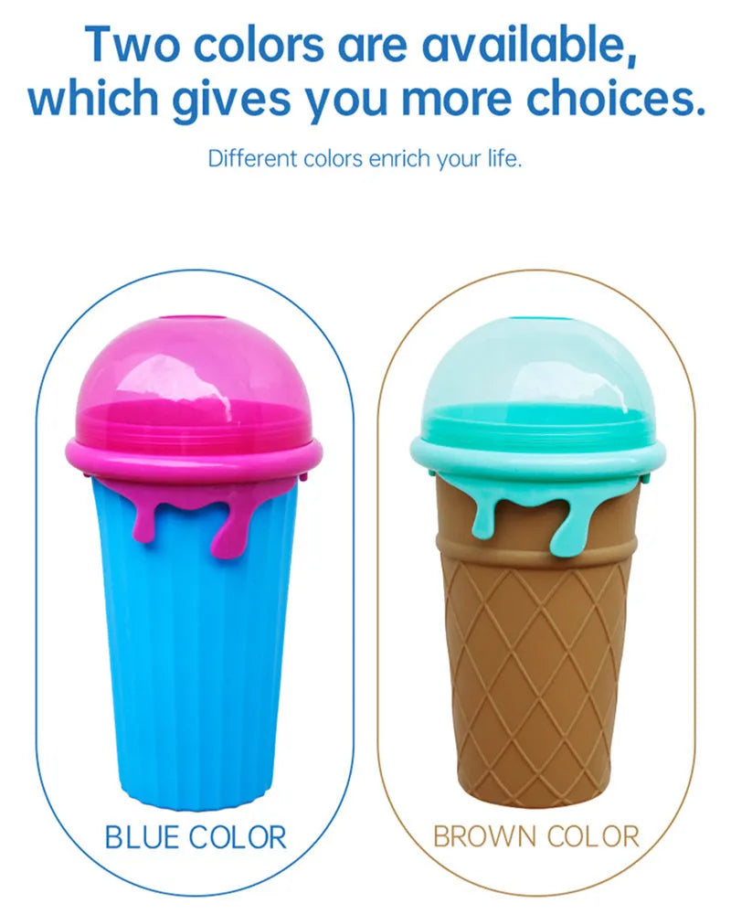 Blue 500ml silicone slushy maker cup with squeeze design for homemade smoothies