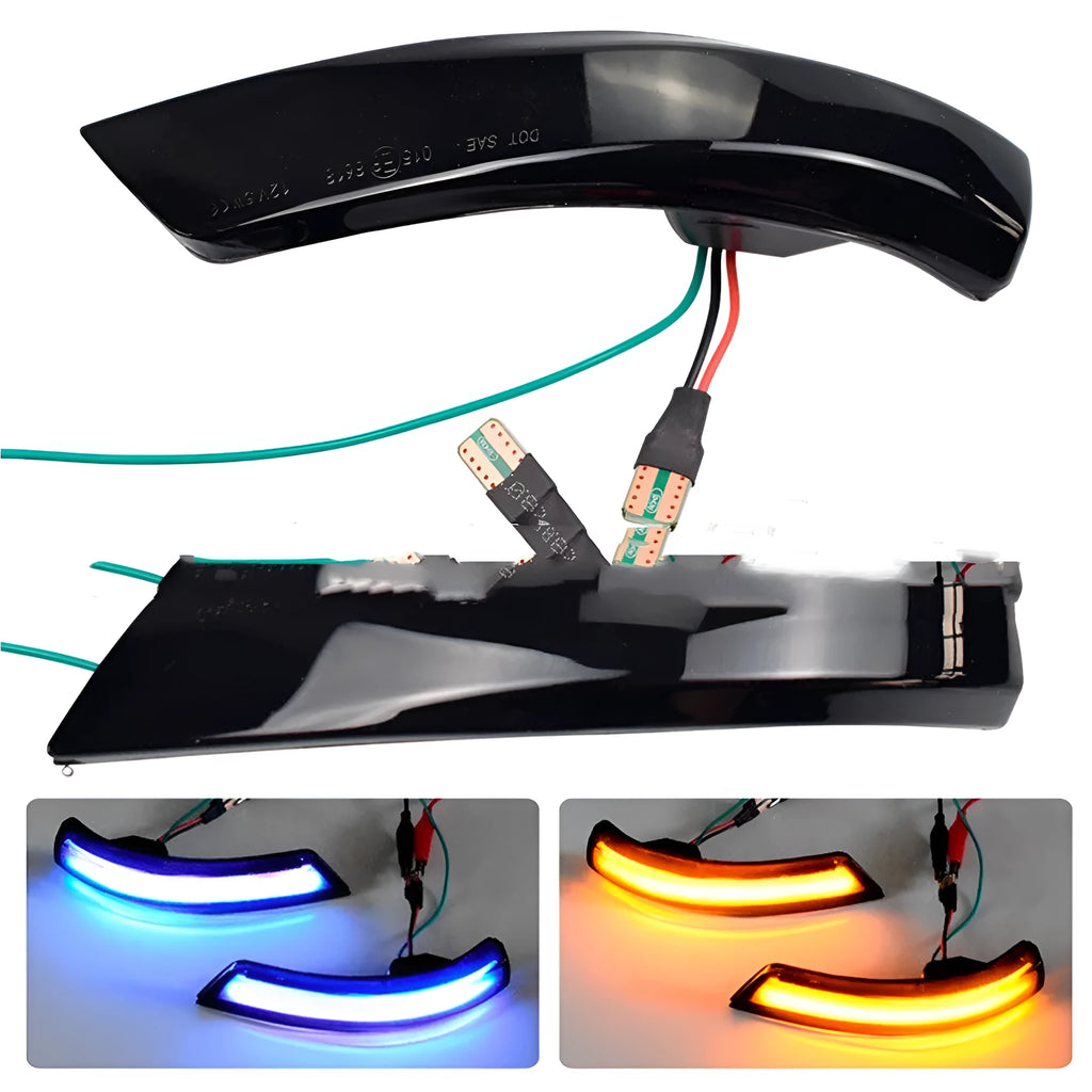 Ford Focus Mondeo rearview mirror waterfall lights with yellow and blue LED illumination in ABS plastic housing