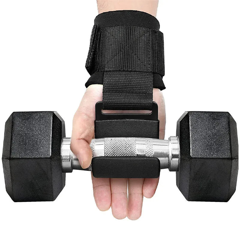 Black fitness wrist brace with hook mechanism for pull-up assistance and horizontal bar training