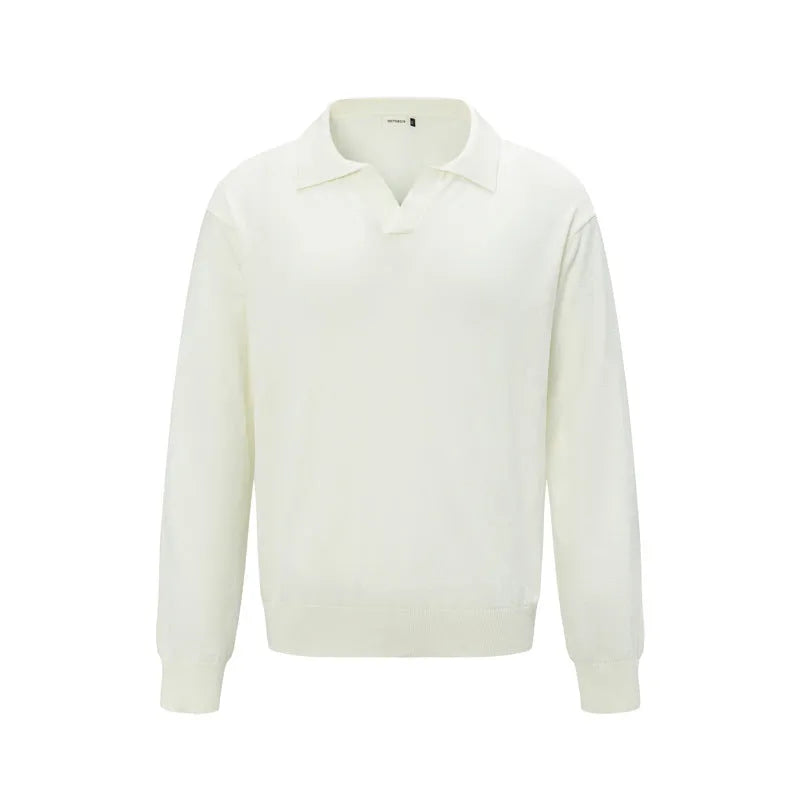 Loose fit acrylic-blend pullover sweater in beige, shown as a casual bottoming shirt.
