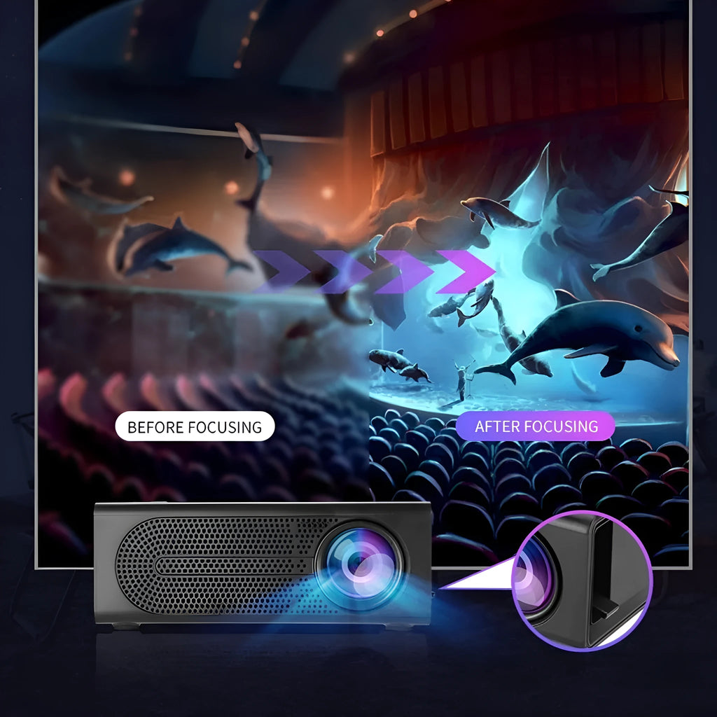 Black or white portable mini projector with wired mobile phone connection and multiple international power plug options