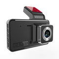 4-inch touchscreen adhesive dashcam with dual lens mounted on car windscreen