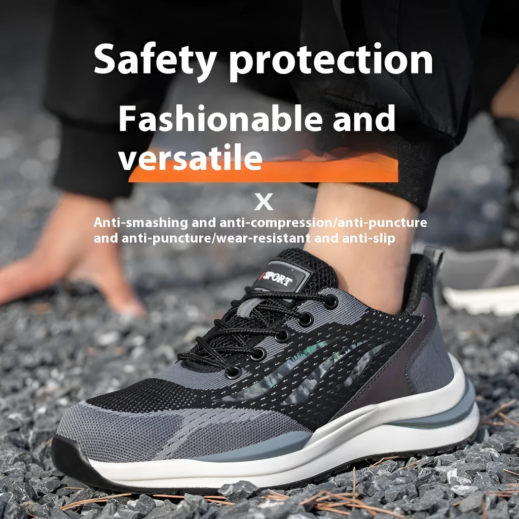 Men's black grey electrician safety shoes with anti-smash protection and plastic toe cap