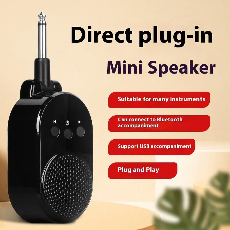 Black electric blowpipe direct plug-in mini speaker with 850mAh battery and charging cable
