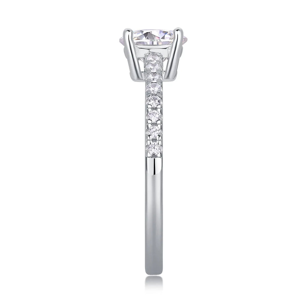 Moissanite wedding ring set with platinum-plated S925 silver band and GRA certificate in a gift box