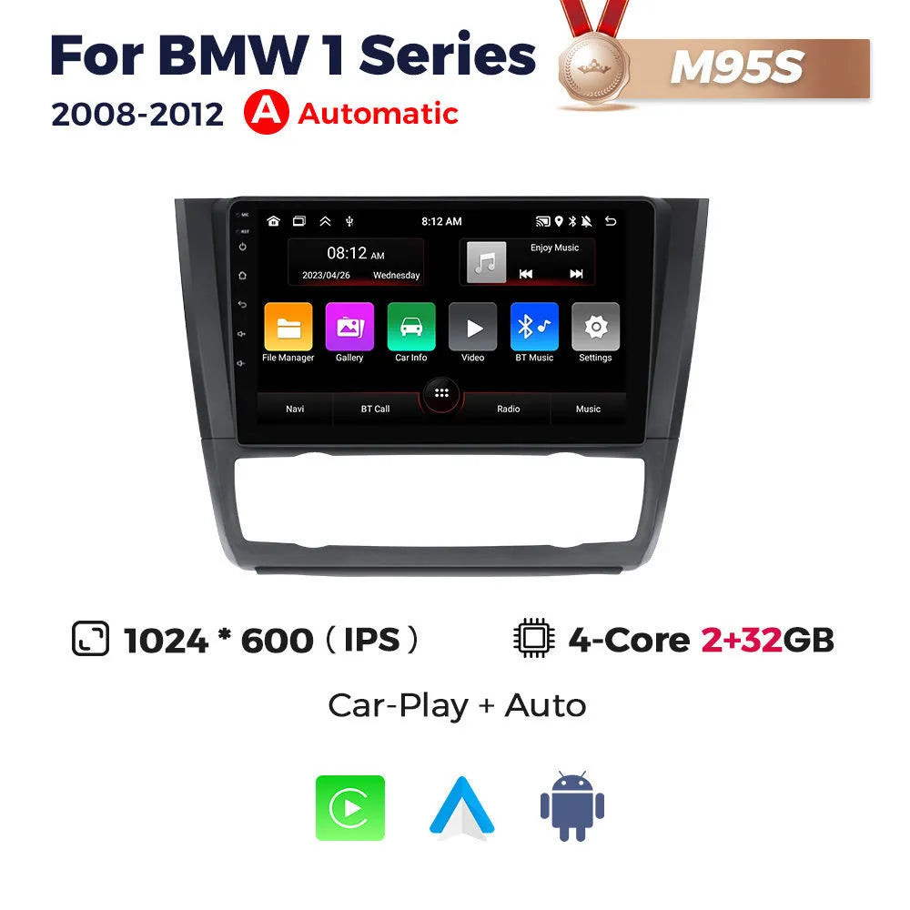 9-inch Android car navigation touchscreen unit for BMW E87 vehicle dashboard.