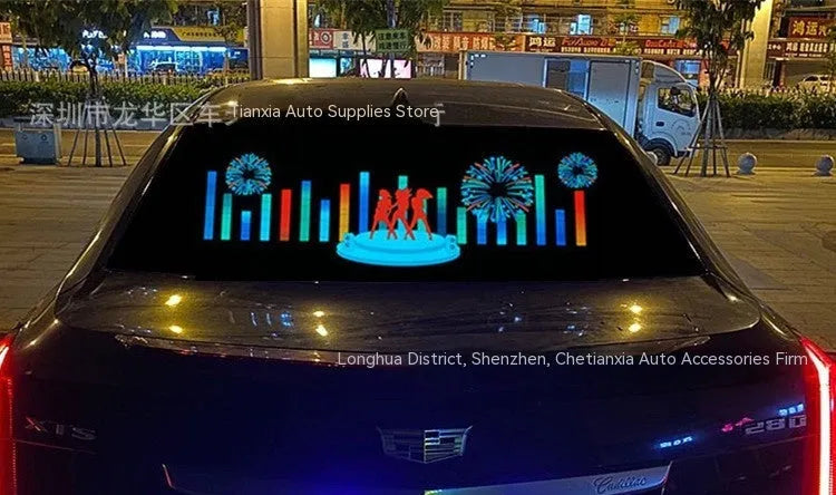 Voice control car rhythm lamp with 90x25 cm electroluminescent panel showing music synchronisation lighting