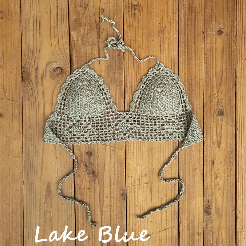 Women's backless acrylic bikini swimsuit top available in multiple colours for running and swimming