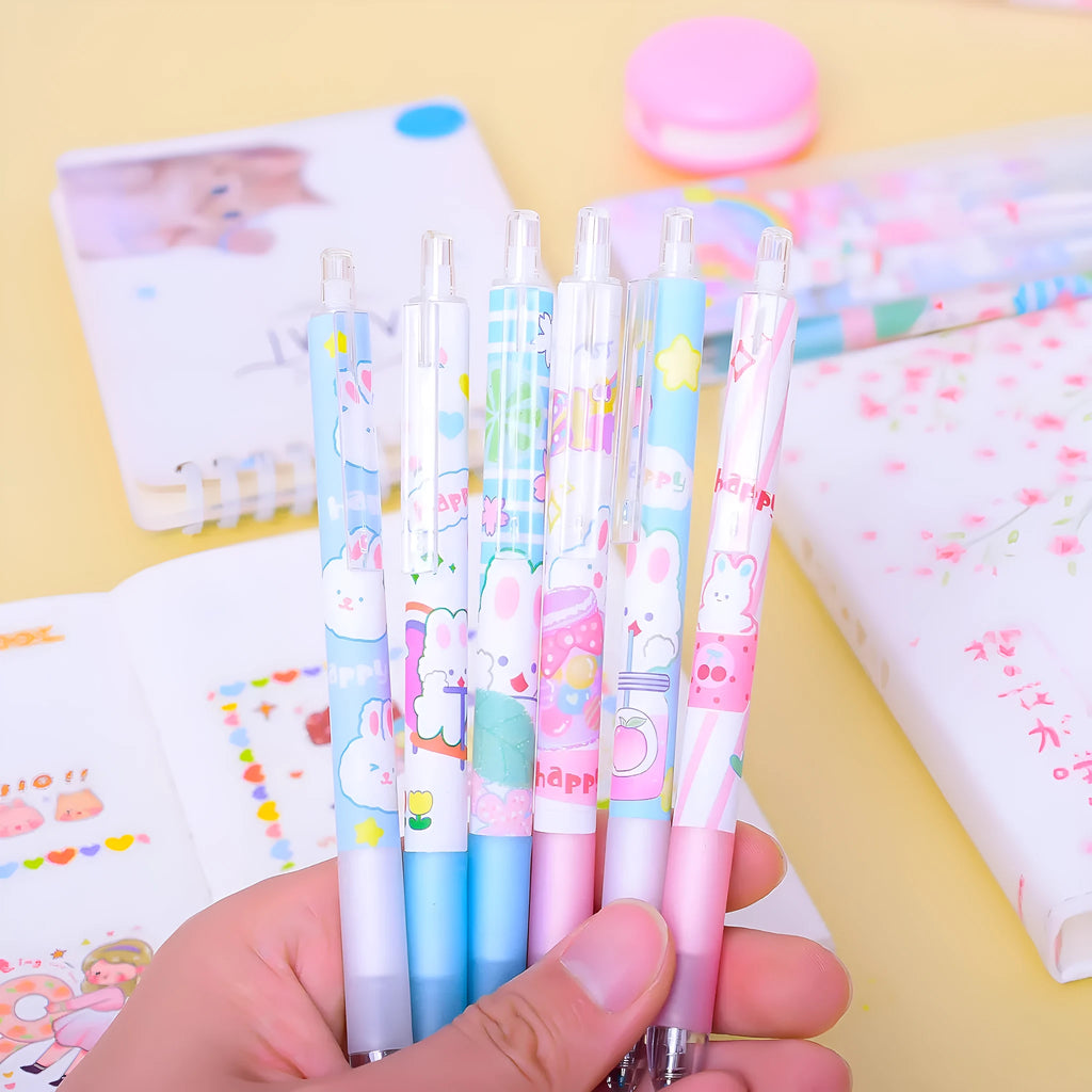 Cartoon bunny design black ink pen with 0.5mm fine point in six-piece packaging