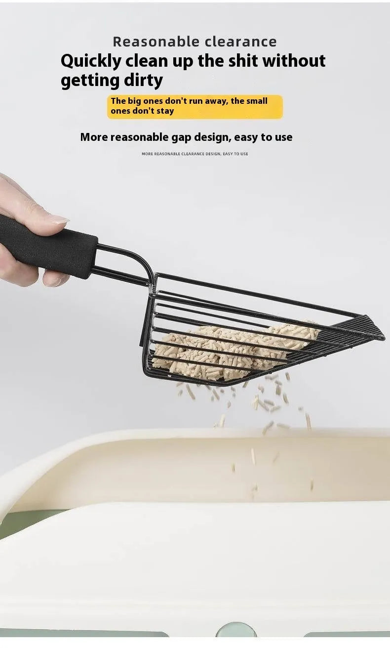 Black alloy metal cat litter scoop with narrow slots for cleaning clumping litter