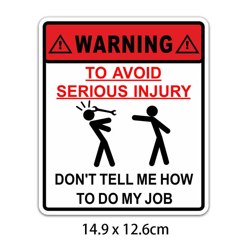 Car glass warning sticker measuring 14.9cm by 12.6cm with type A hit design