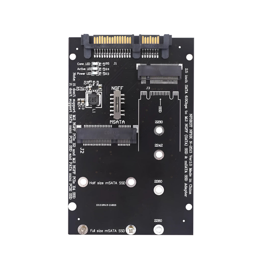 Black and blue SATA3 to M.2 NGFF mSATA SSD adapter card for storage upgrades