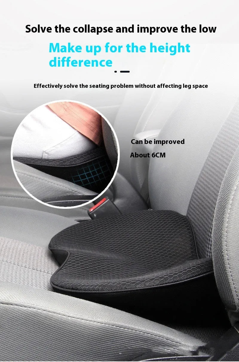 Flat car seat cushion with memory foam filler in beige colour on vehicle seat