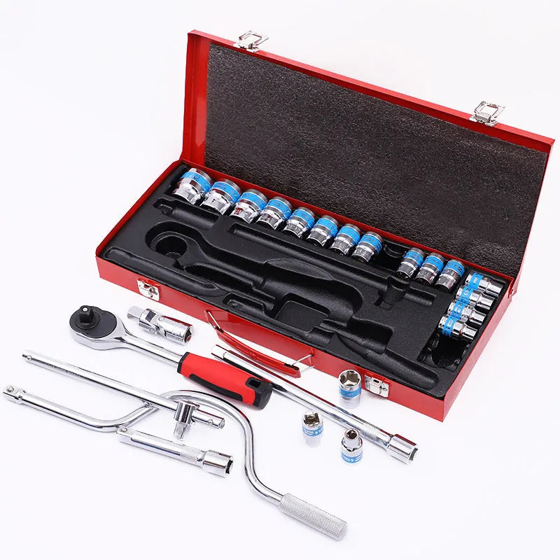24-piece curved bow car repair wrench combination suit in chrome vanadium steel with wrench socket set