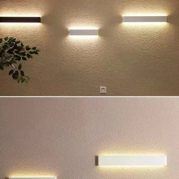 Nordic aluminum strip wall lamp 16cm, 5W warm LED, brushed coffee finish on bedroom wall