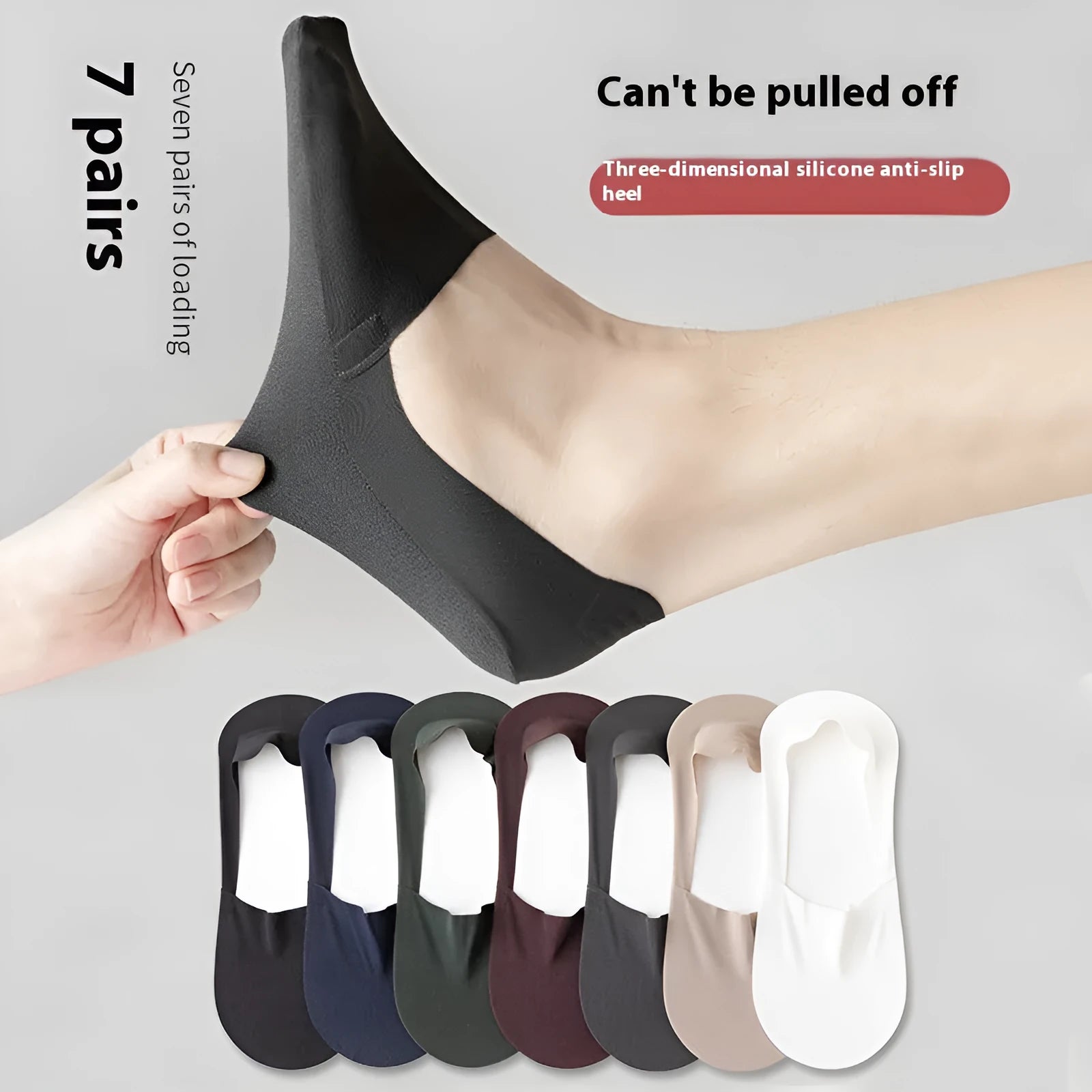 Men's low cut invisible seamless socks in seven colours with pure cotton soles