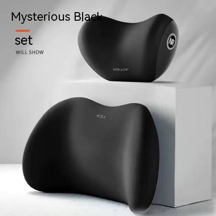 Car headrest and lumbar support pillow set in memory foam with milk silk cover
