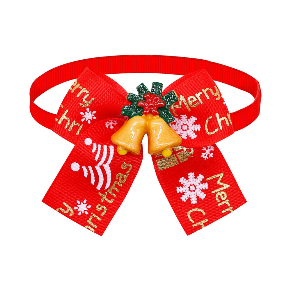 Red and green Christmas pet bow tie accessory for dogs or cats with British style design