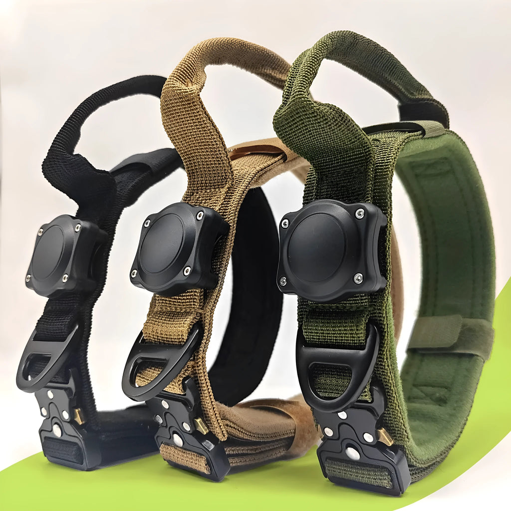 Tactical waterproof dog collar with positioning ring in army green colour