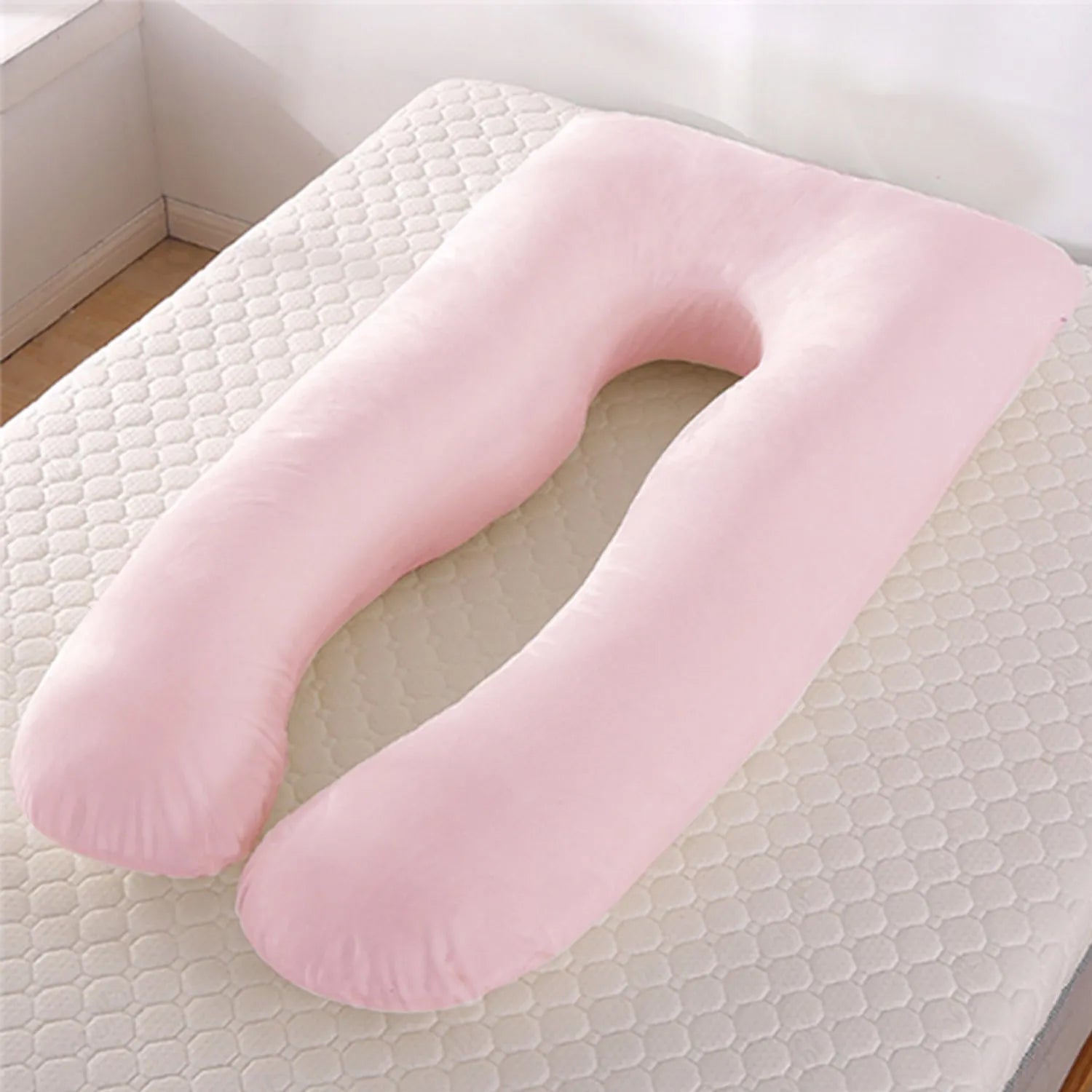 U-shaped maternity pillow for pregnant women in ice silk fabric, shown in light blue colour
