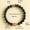 Chinese style obsidian and agate jade couple bracelet with yellow tower crystal beads.
