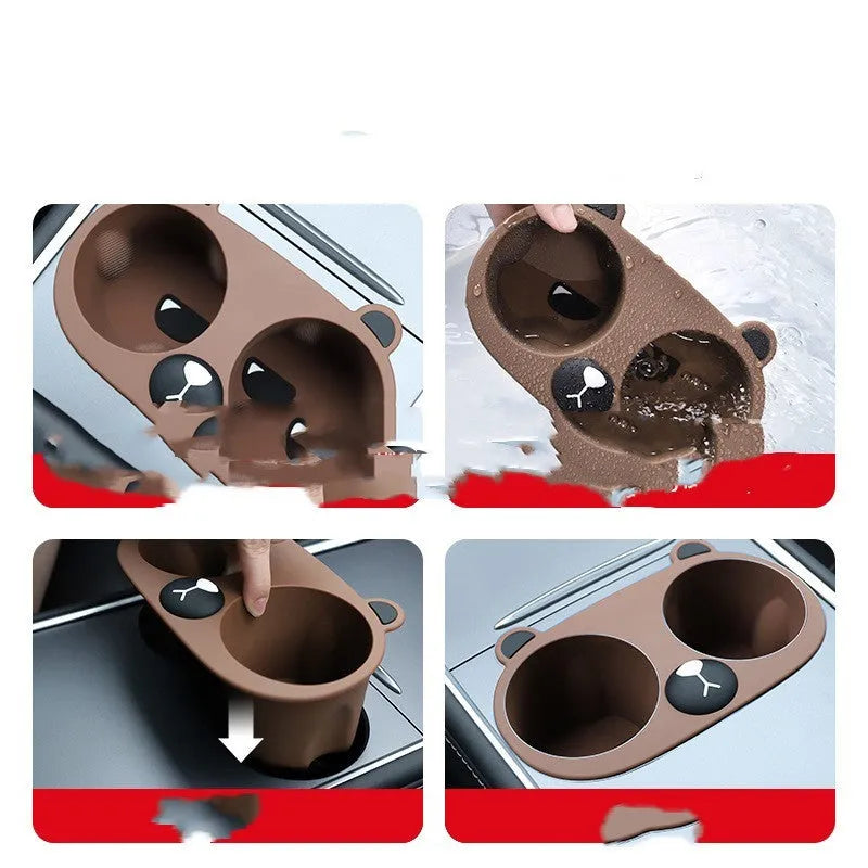 Silicone car cup holder insert in grey, pink and tan colours for anti-shake drink stabilisation