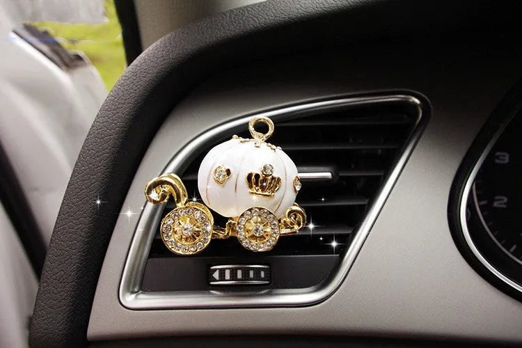 Alloy car fragrance clip for air vent in cartoon design options like crown and pumpkin car.