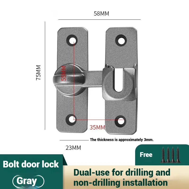 Aluminium alloy punch-free door latch in silver, black, grey, and gold colour options.