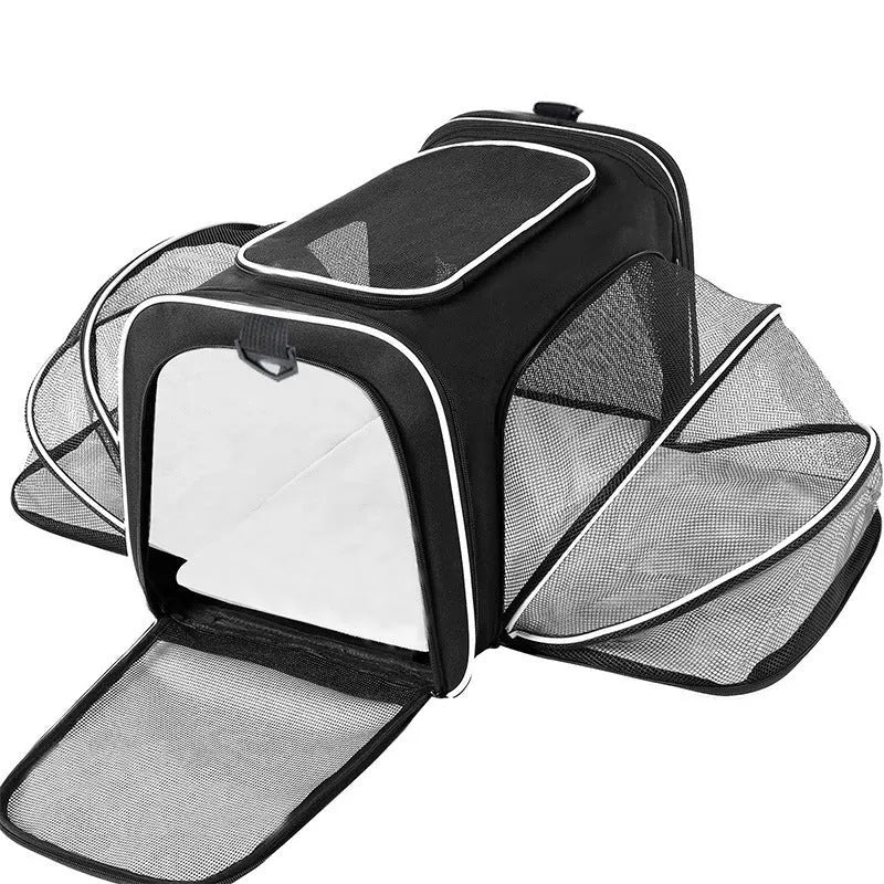 Large capacity portable cat carrier bag in solid colours with piping accents