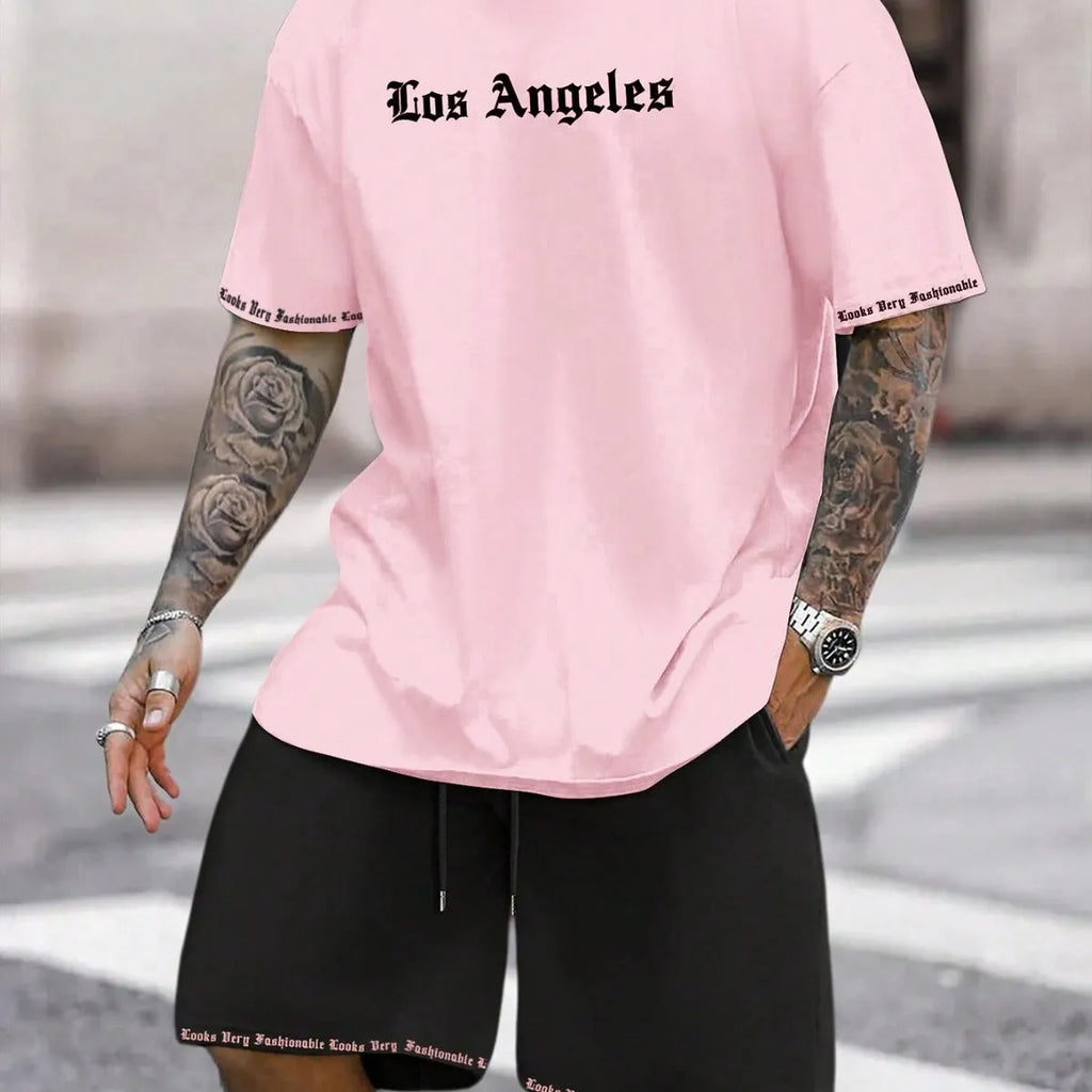 Sports style short-sleeved top and shorts set in quick-drying fabric.