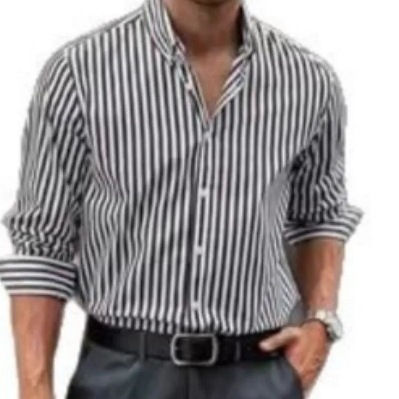 Men's loose fit striped cardigan shirt in multiple colour options with button front and long sleeves