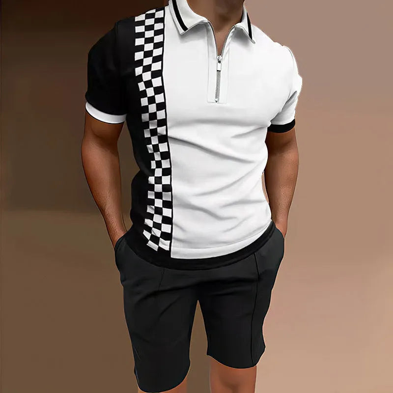 Men's casual printed short-sleeve top and matching shorts set in a colour option.