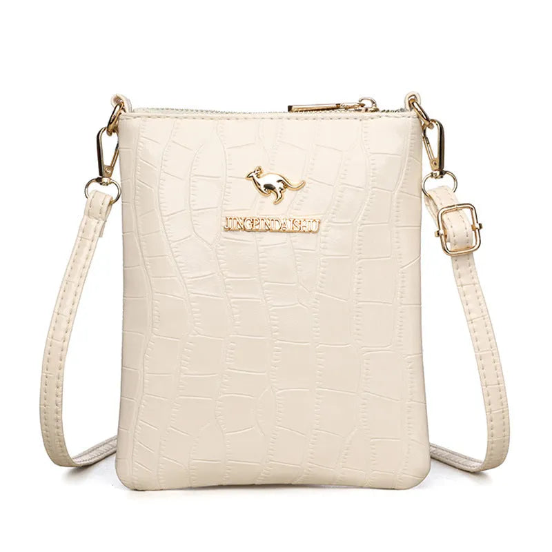 Soft square vertical PU shoulder messenger bag with sandwich pocket and file compartment