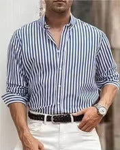 Men's loose fit striped cardigan shirt in multiple colour options with button front and long sleeves