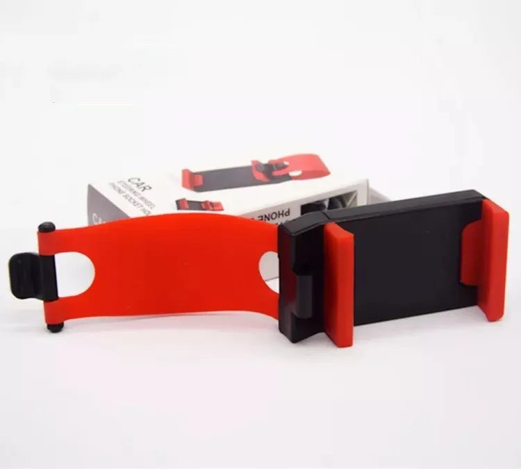 Black car steering wheel mobile phone holder made of ABS plastic, showing its 75mm width